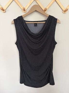 Ann Taylor Black Polka Dot Cowl Neck sleeveless top